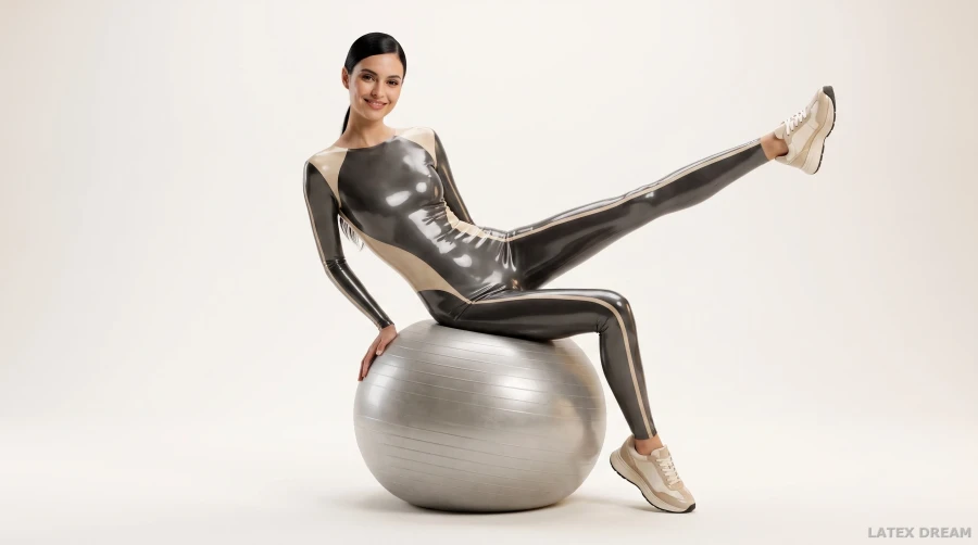Nerina in silver balance latex, AI-generated fashion visual 1