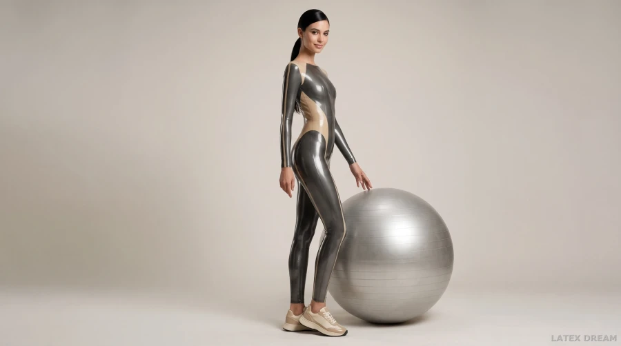 Nerina in silver balance latex, AI-generated fashion visual 2
